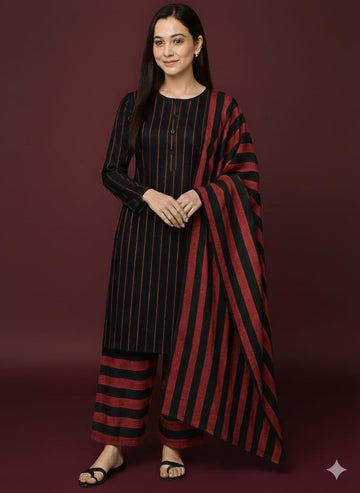 3pc Multani Susi Khaadi (Red Black)