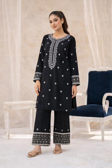 Unstitched 2 pc embroidered cotton lawn (Black color & white embroidery)