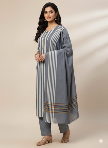 Unstitched 3 PC Royal Essence Lawn
(Steel Grey White)