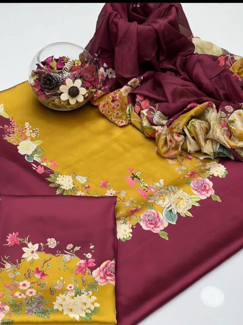 Shamoze Silk – Digital Bloom 3pc Unstitched Suit