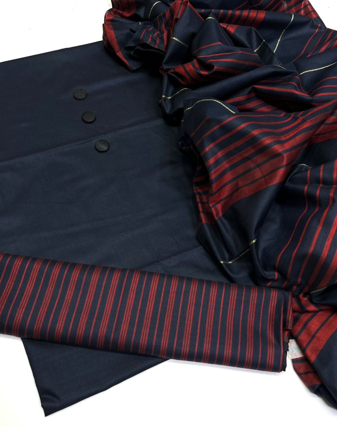 Unstitched 3 PC Royal Essence Lawn
(Navy Blue Red)