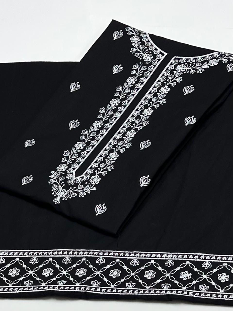Unstitched 2 pc embroidered cotton lawn (Black color & white embroidery)