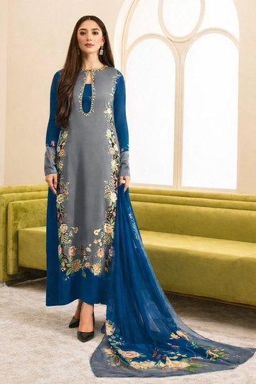 Shamoze Silk – Digital Bloom 3pc Unstitched Suit