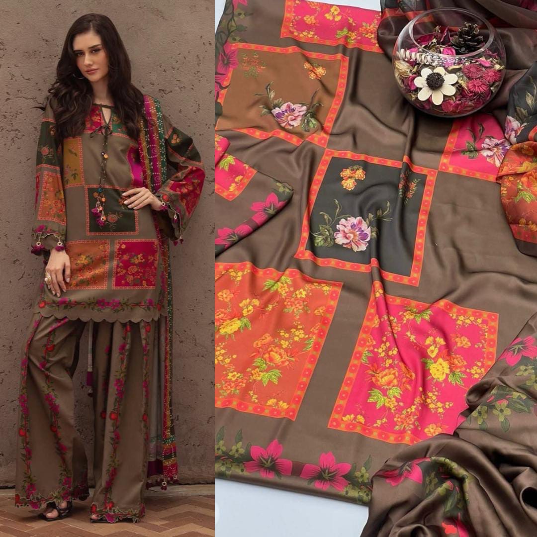 Shamoze Silk – Digital Bloom 3pc Unstitched Suit
