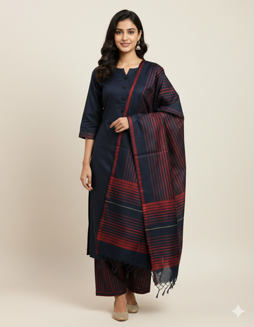 Unstitched 3 PC Royal Essence Lawn
(Navy Blue Red)