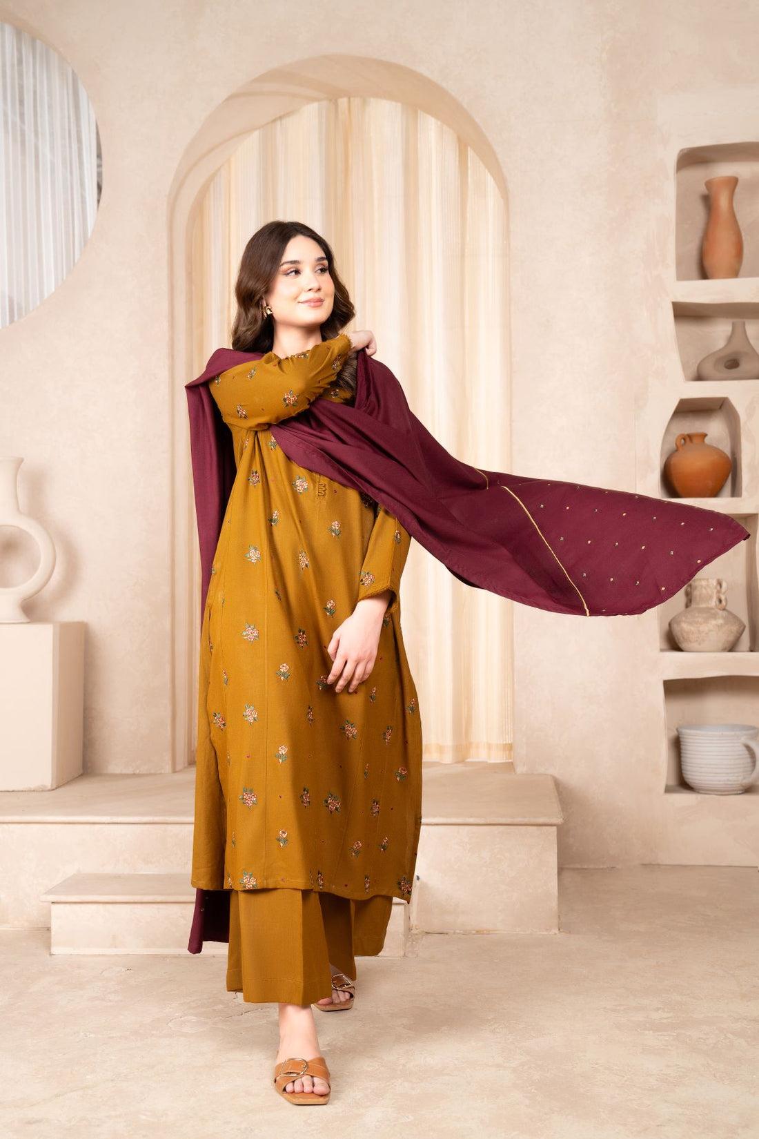 DHANAK 3PC EMBROIDERED 001