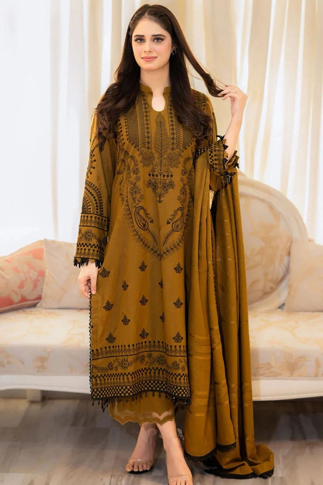 Dhanak embedded MEHNDI 3 Piece. D#001