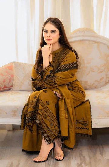 Dhanak embedded MEHNDI 3 Piece. D#001