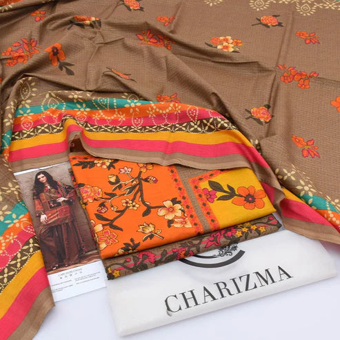Unstitched 3PC LAWN PRINTED CHIFFON DUPATTA || CHARIZMA