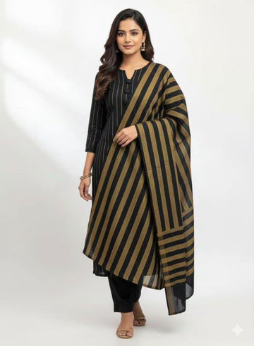3pc Multani Susi Khaadi (Black Golden)