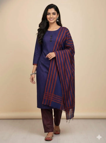 3pc Multani Susi Khaadi (Red Blue)